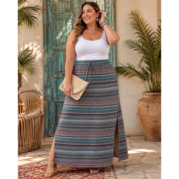 Lane Bryant Dresses & Skirts - Lane Bryant Maxi Skirt 26/28 Chevron Print Side Slits Stretch Boho Long Plus
